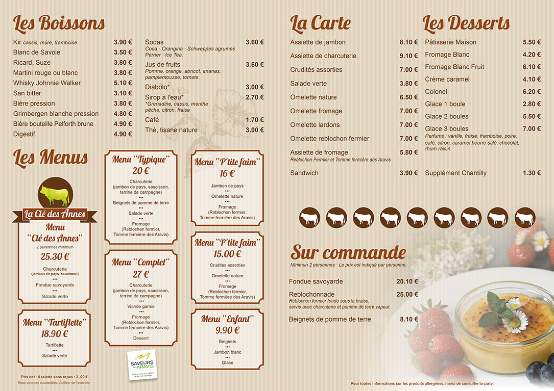 Carte été 2022 restaurant d'altitude La Clé des Annes Grand Bornand Haute Savoie